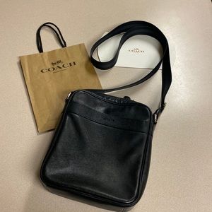 Coach Charles Black Leather Crossbody Flight Unisex Bag